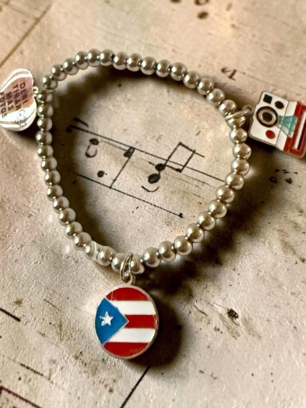Bad Bunny DTMF Tour 2026 Silver Stainless Steel Elastic Beaded Bracelet.